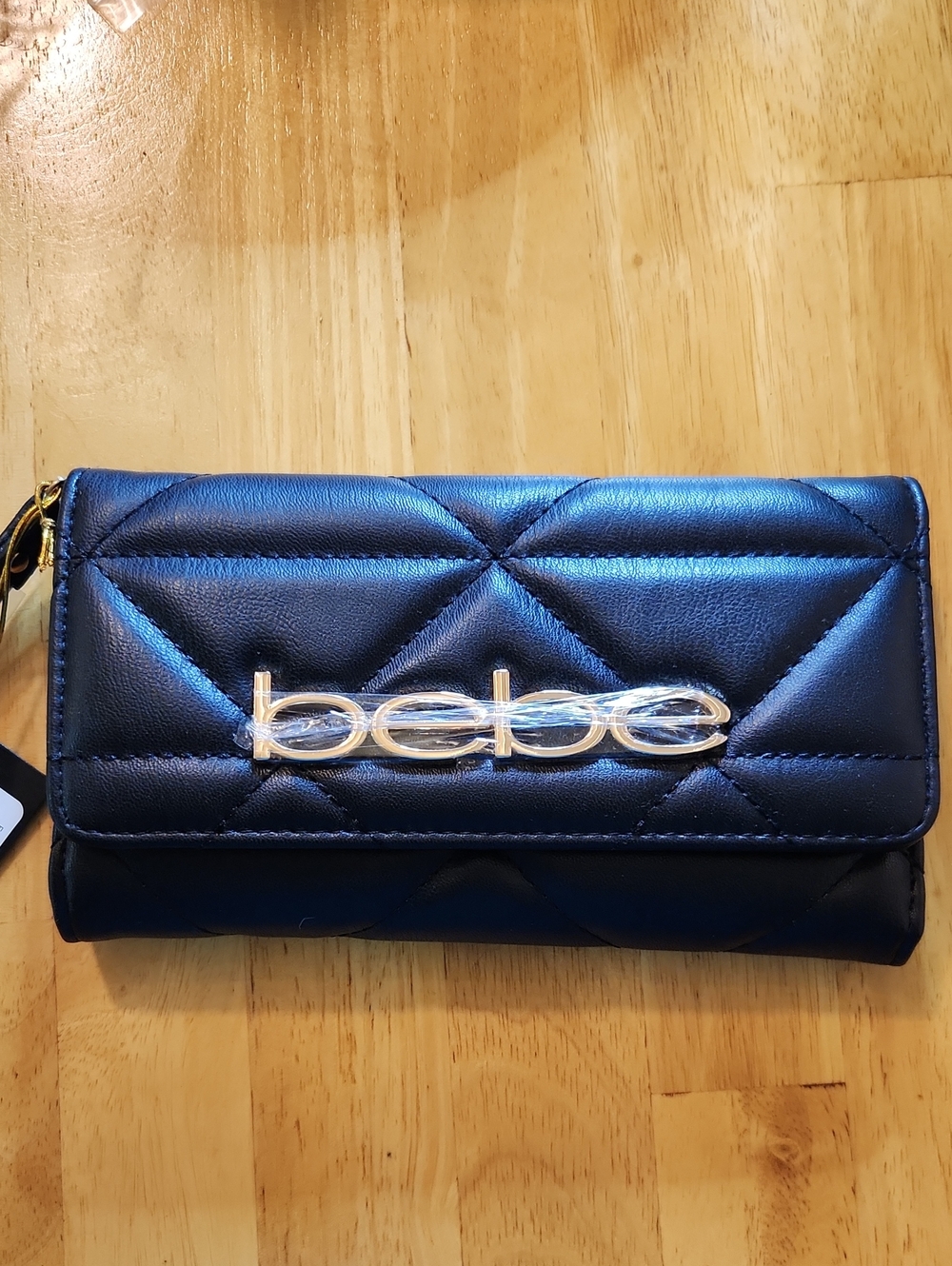 Bebe Quilted Black Wallet with Gold Logo NWT